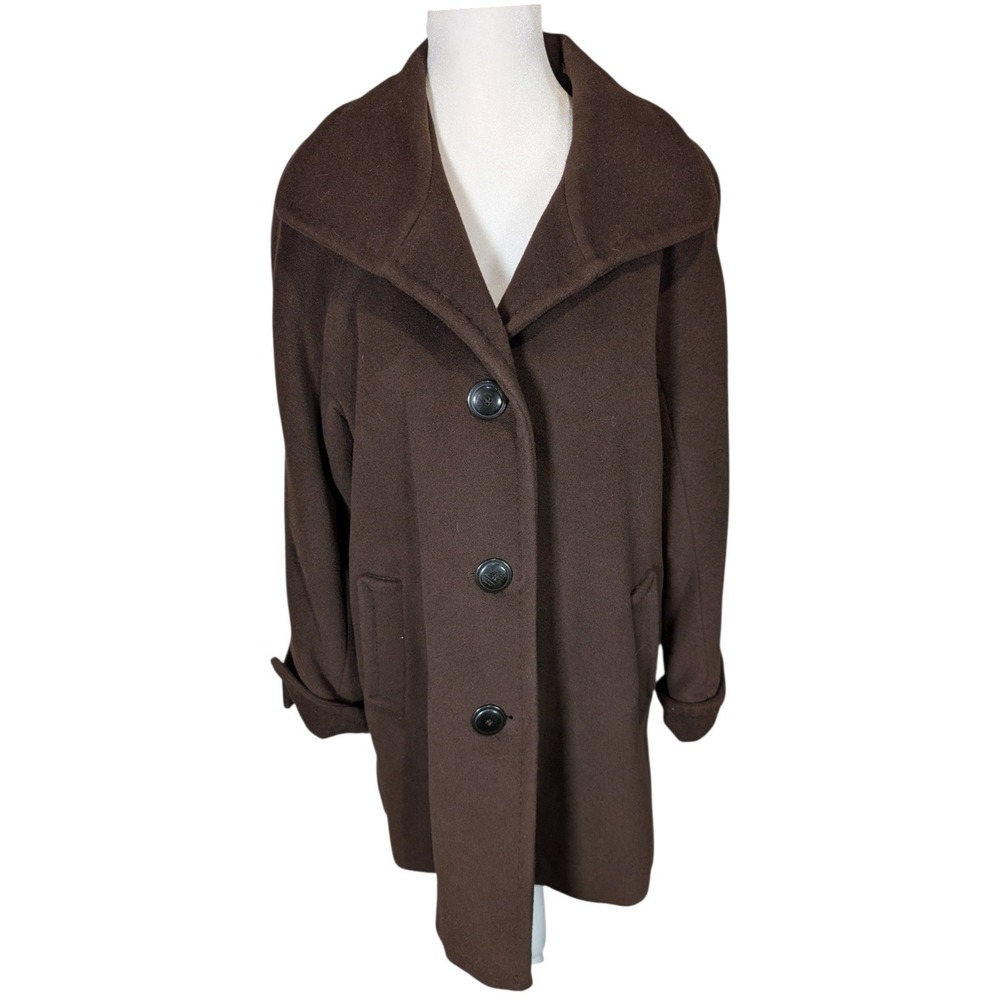 Ellen Tracy Brown Wool Angora Blend Portrait Collar Button Front Coat Size 10